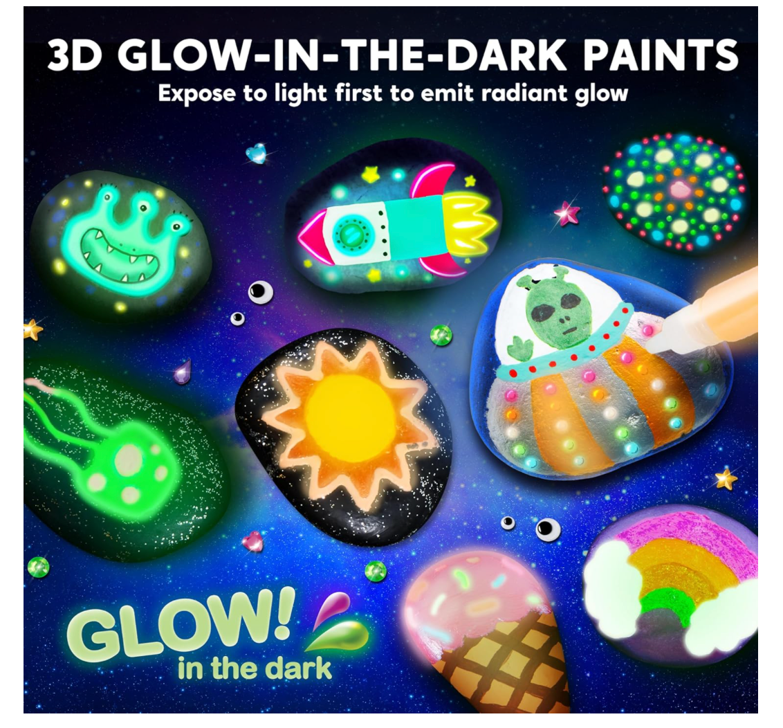 Rock Art Painting Kit with Glow in the dark Colours