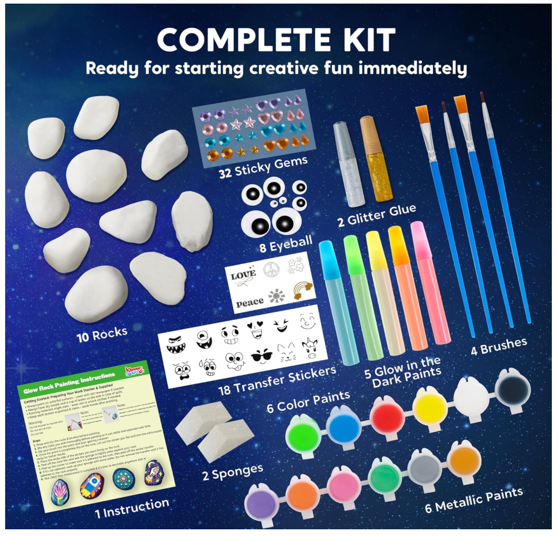 Rock Art Painting Kit with Glow in the dark Colours